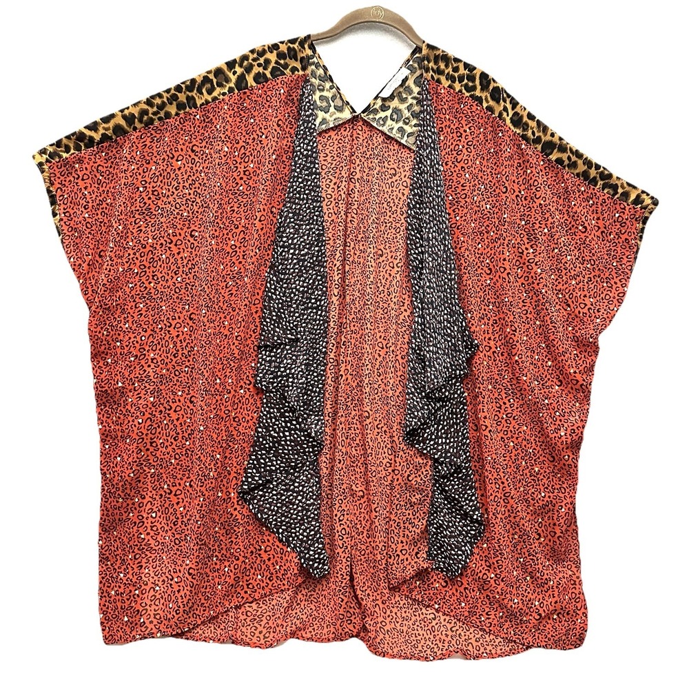 Umgee+ Mixed‎ Animal Print Kimono 1X/2X Leopard Cheetah Waterfall Front